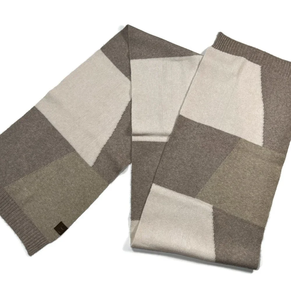 C.C Exclusive Womens‎ Winter Warm Scarf Geometric Squares 13.5 x 80 Beige